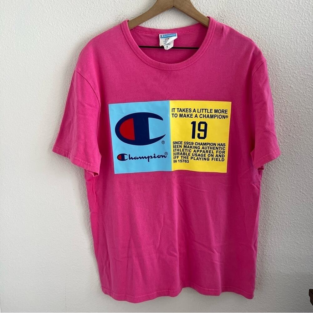 Champion Pink Graphic Vintage Inspired Tee T-Shirt 100% Cotton Large